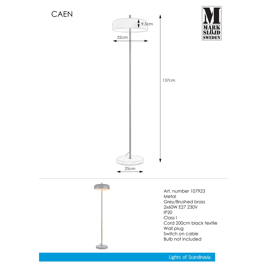 Markslöjd 107923 - Напольная лампа CAEN 2xE27/60W/230V
