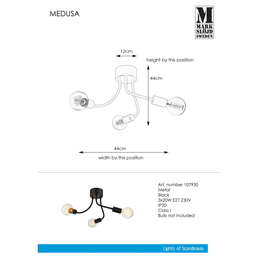 Markslöjd 107930 - Пристельова люстра MEDUSA 3xE27/20W/230V