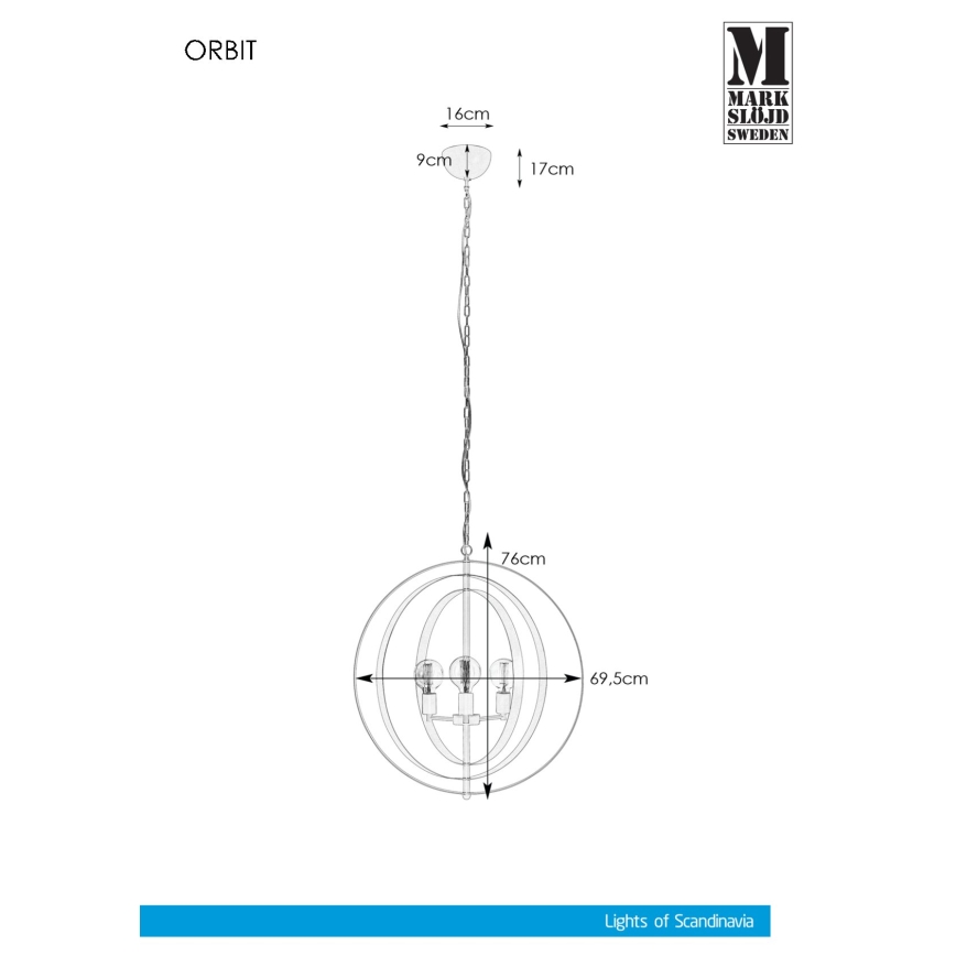 Markslöjd 107941 - Люстра на ланцюгу ORBIT 3xE27/60W/230V