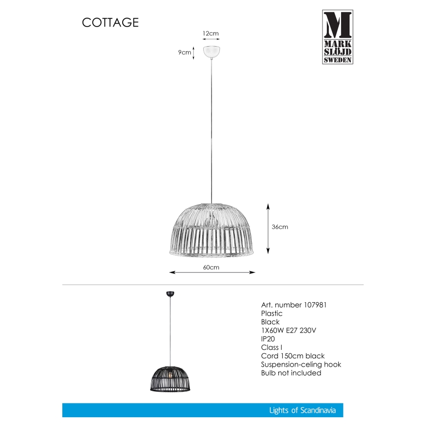 Markslöjd 107981 - Підвісна люстра COTTAGE 1xE27/60W/230V