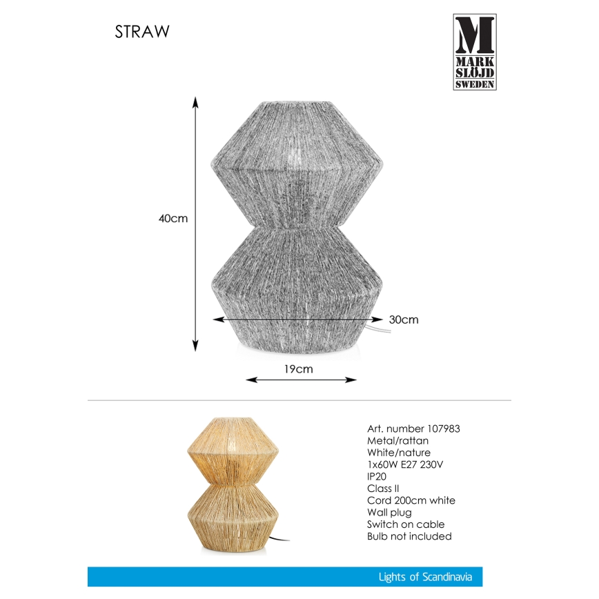 Markslöjd 107983 - Настільна лампа STRAW 1xE27/40W/230V