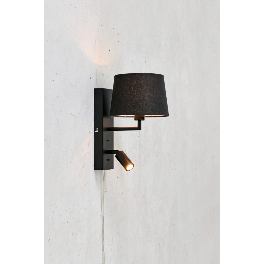Markslöjd 108595 - Светодиодная настенная лампа с USB COMO 1xE14/40W/230V + LED/3W черный