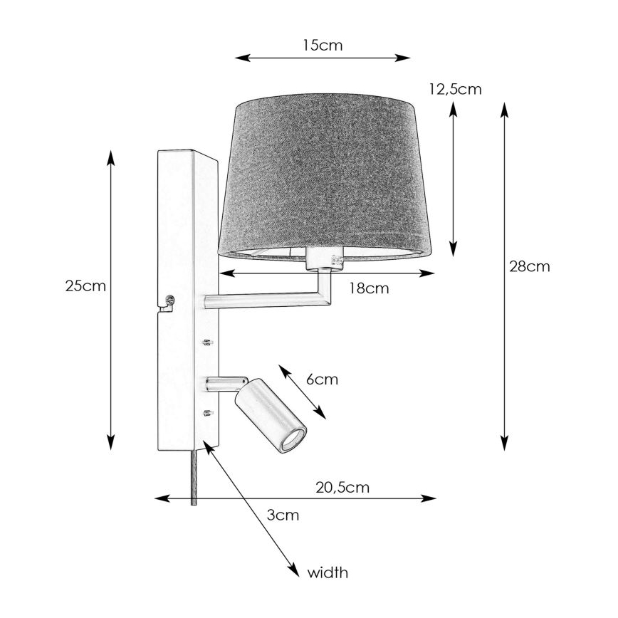 Markslöjd 108595 - Светодиодная настенная лампа с USB COMO 1xE14/40W/230V + LED/3W черный