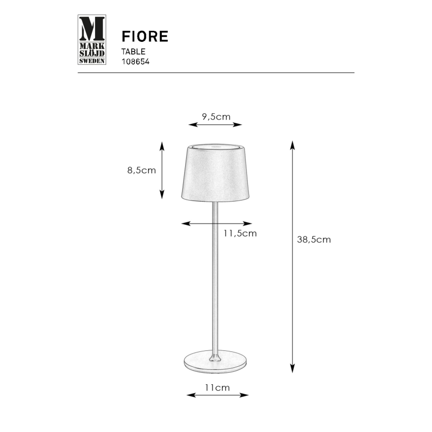 Markslöjd 108654 - Світлодіодна акумуляторна лампа з регулюванням яскравості FIORE LED/2W/5V IP44 38 см білий