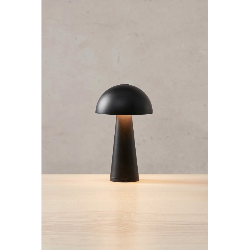 Markslöjd 108655 - акумуляторна настільна лампа FUNGI LED з регульованою яскравістю, 1,5W/5V, 2000 mAh, IP44, чорна