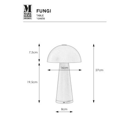 Markslöjd 108656 - Світлодіодна акумуляторна лампа з регулюванням яскравості FUNGI LED/1,5W/5V IP44 білий