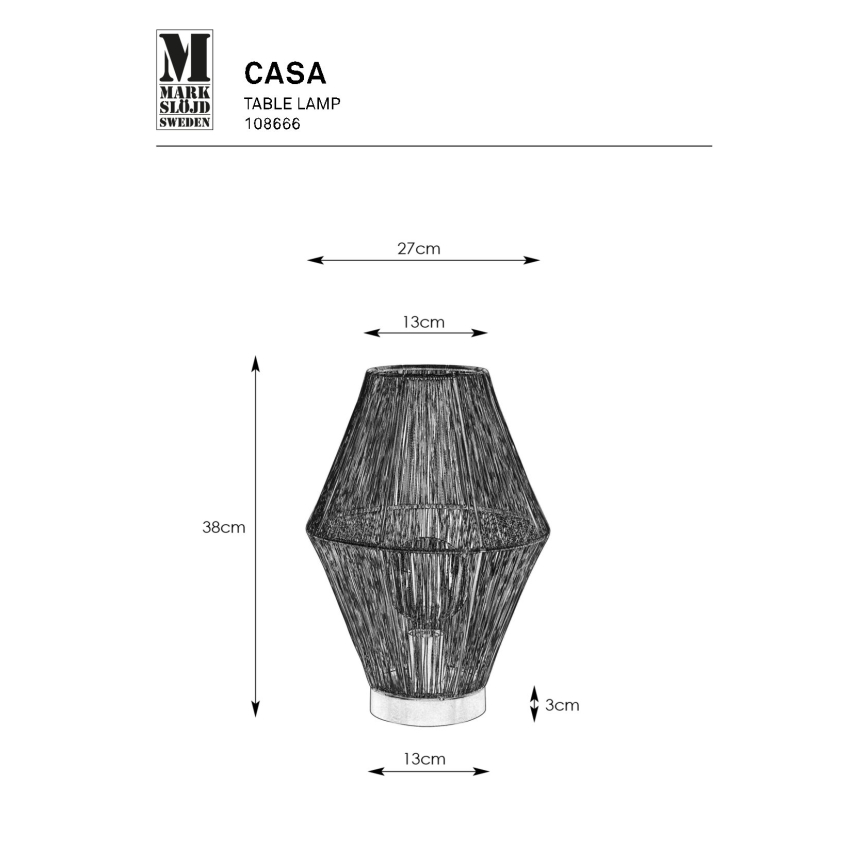 Markslöjd 108666 - Настільна лампа CASA 1xE27/40W/230V чорний