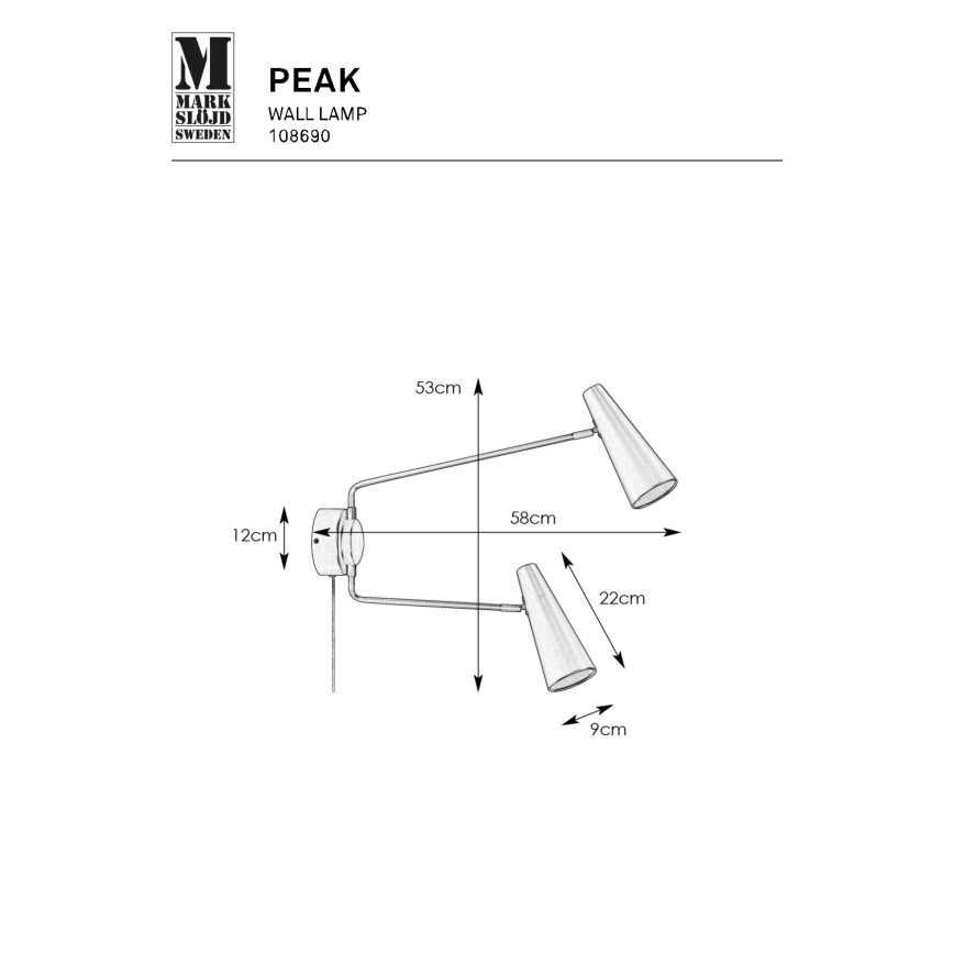 Markslöjd 108690 - Настенная лампа PEAK 2xE14/40W/230V черный