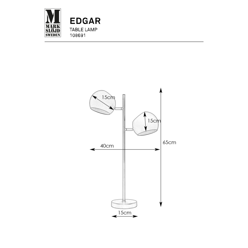 Markslöjd 108691 - Настільна лампа EDGAR 2xE14/40W/230V чорний