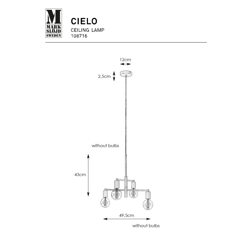 Markslöjd 108716 - Підвісна люстра CIELO 4xE27/40W/230V чорний