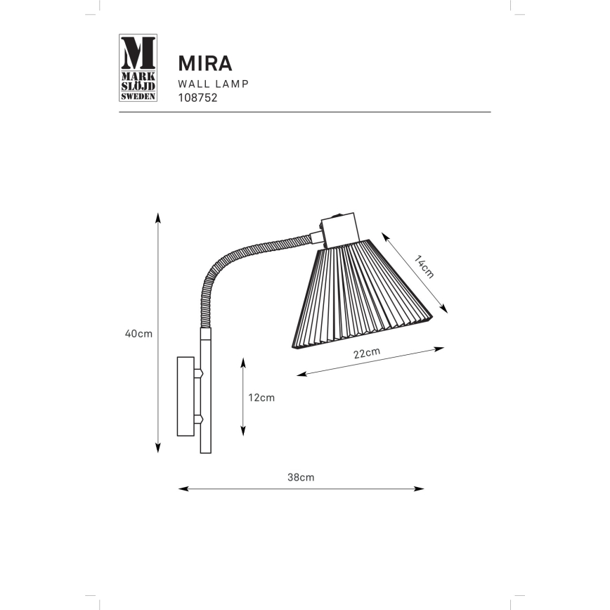Markslöjd 108752 - Настінна лампа MIRA 1xE14/40W/230V чорний/білий