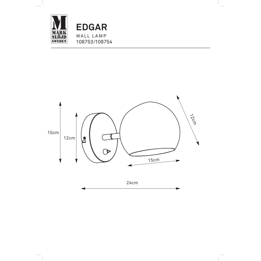 Markslöjd 108753 - Настенная лампа EDGAR 1xE14/40W/230V черный