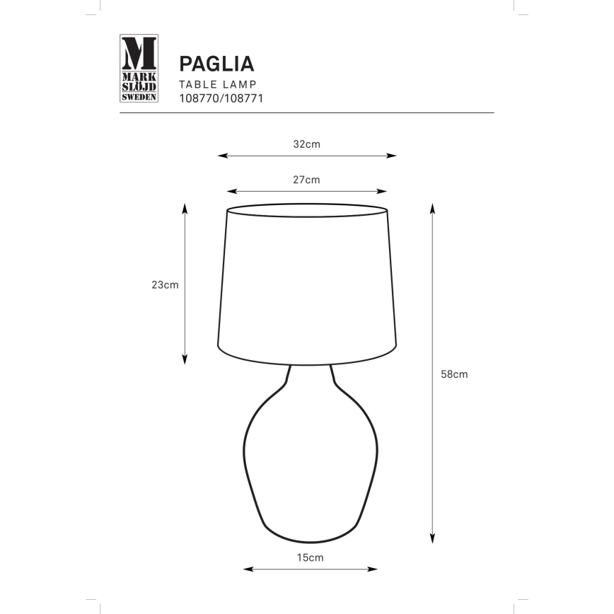 Markslöjd 108770 - Настольная лампа PAGLIA 1xE27/40W/230V черный/ротанг