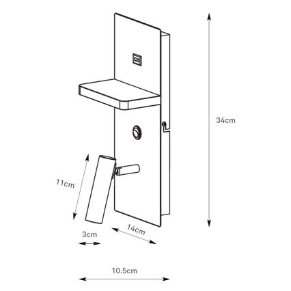Markslöjd 109018 - LED настінний точковий світильник з поличкою та USB-портом CARICA LED/4W/230V чорний