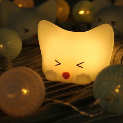 MegaLight - LED RGB Акумуляторна дитяча сенсорна лампа з регулюванням яскравості CATTY CAT LED/5V