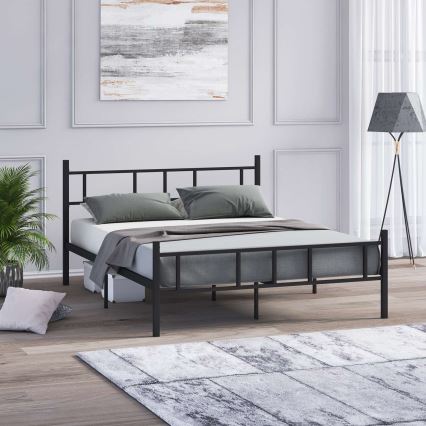 Металеве двоспальне ліжко PIRON 160x200 см, чорне, вантажопідйомність 200 кг