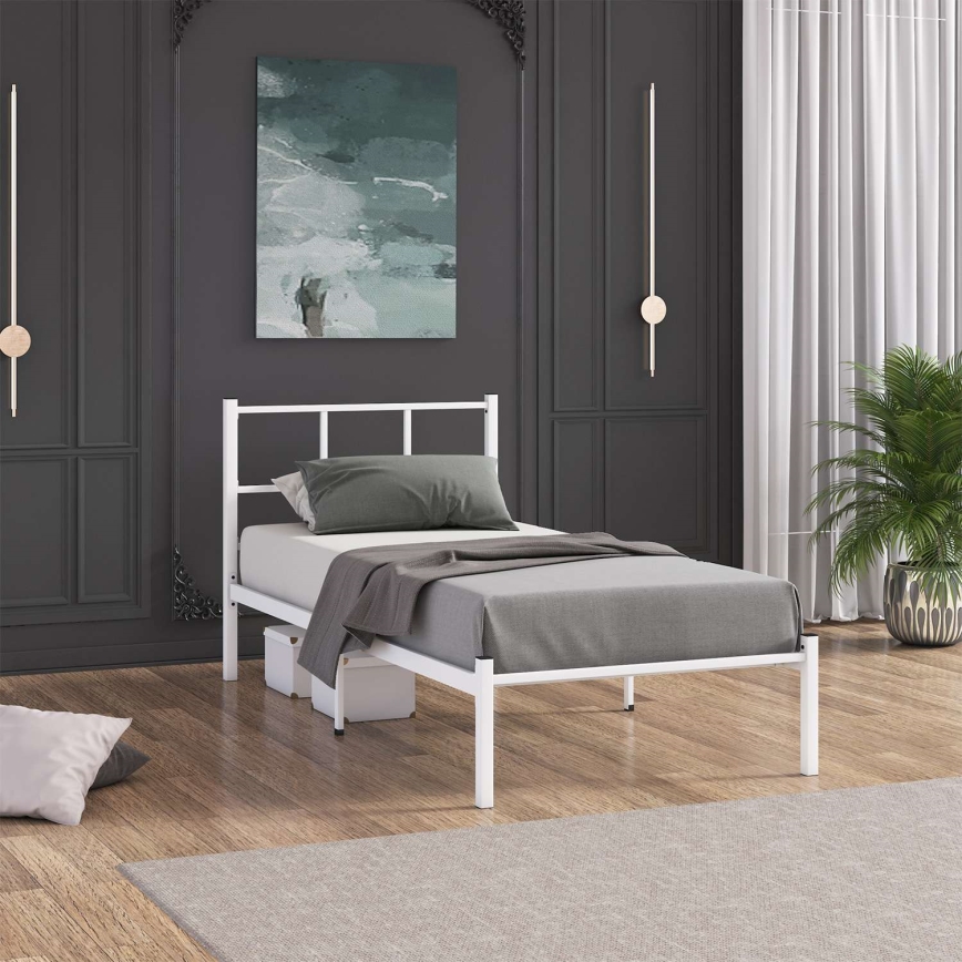 Металеве односпальне ліжко ROVAN 90x200 см, біле, максимальне навантаження 120 кг