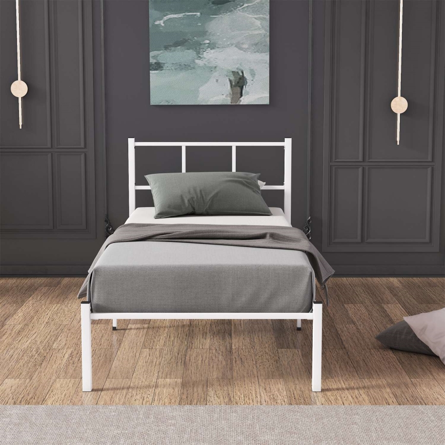 Металеве односпальне ліжко ROVAN 90x200 см, біле, максимальне навантаження 120 кг