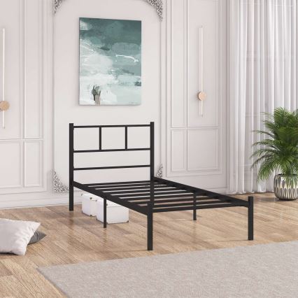 Металлическая односпальная кровать ROVAN 90x200 см, чёрная, максимальная нагрузка 120 кг