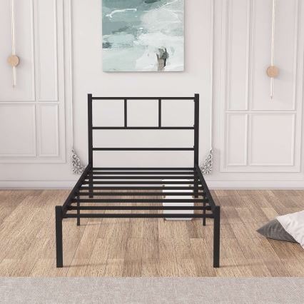 Металлическая односпальная кровать ROVAN 90x200 см, чёрная, максимальная нагрузка 120 кг
