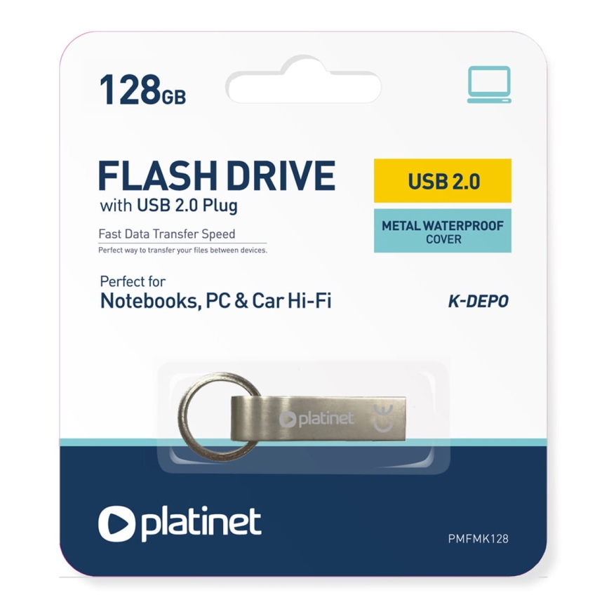 Металлический водонепроницаемый флеш-накопитель USB 128GB матовый хром
