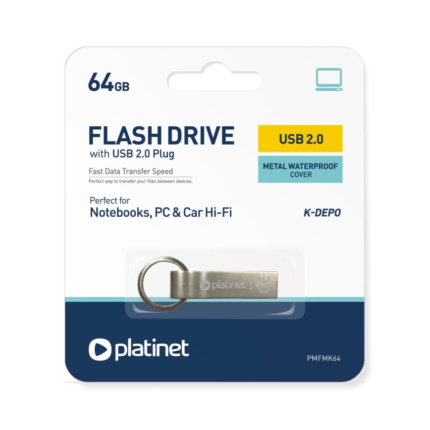 Металлический водонепроницаемый флеш-накопитель USB 64GB матовый хром