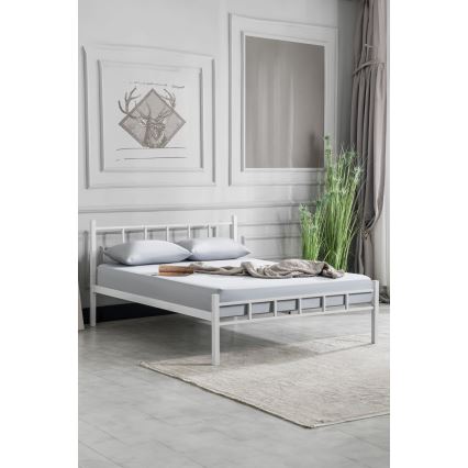 Металлическая двуспальная кровать ORMEL 160x200 см, белая, максимальная нагрузка 200 кг