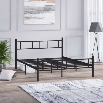 Металлическая двуспальная кровать PIRON 120x200 cm чёрная максимальная нагрузка 120 kg