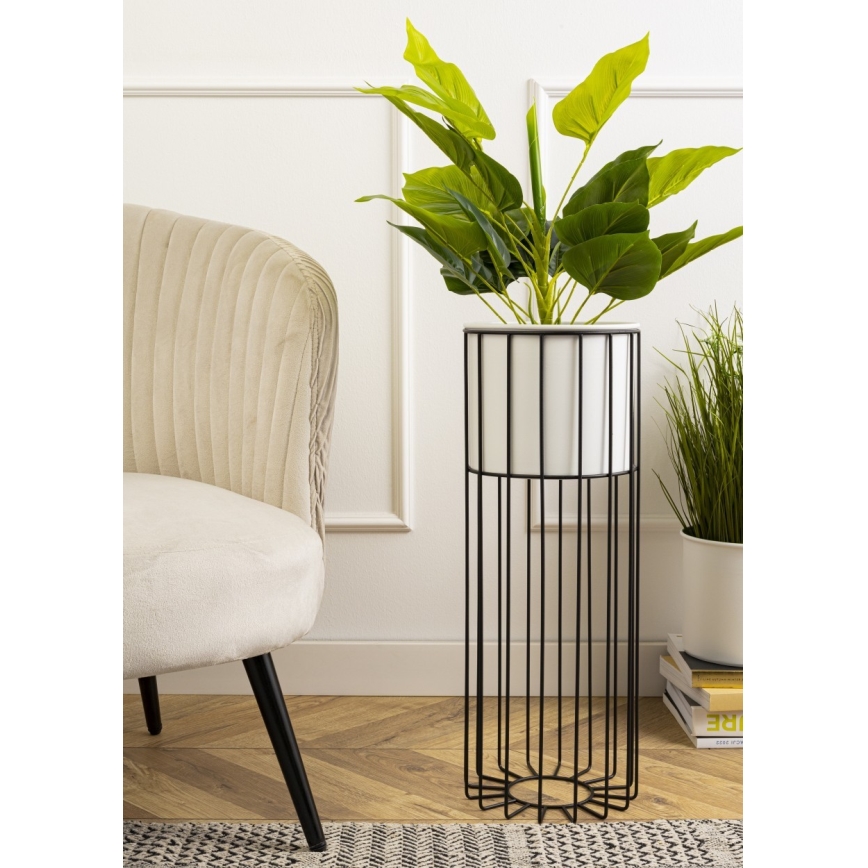 Металлический цветочный горшок LOFT 55x20 см черный/белый