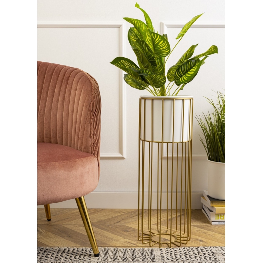 Металлический цветочный горшок LOFT 55x20 см золотистый/белый
