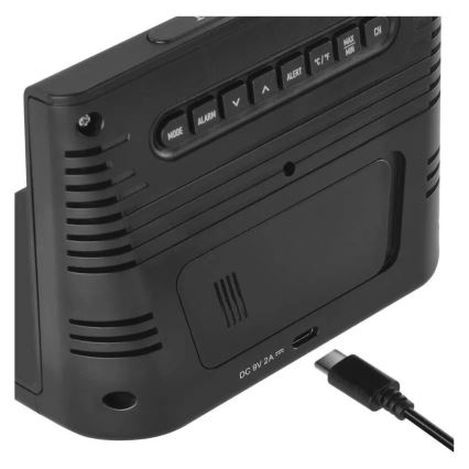 Метеостанція з бездротовою зарядкою 5V 2xAA + 2xAAA чорна