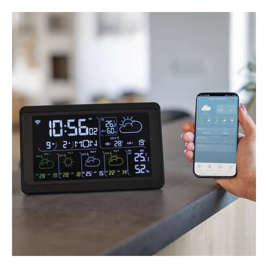 Метеостанція з РК-дисплеєм GoSmart 230V/3xAAA + 2×AAA Wi-Fi Tuya чорний