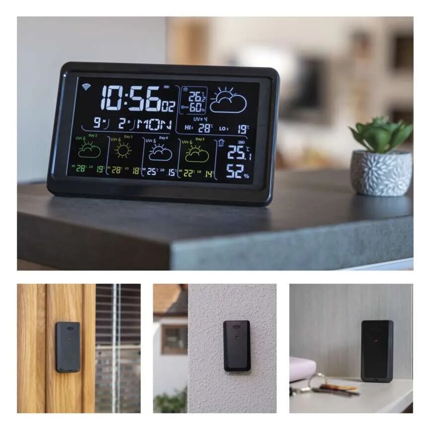 Метеостанція з РК-дисплеєм GoSmart 230V/3xAAA + 2×AAA Wi-Fi Tuya чорний