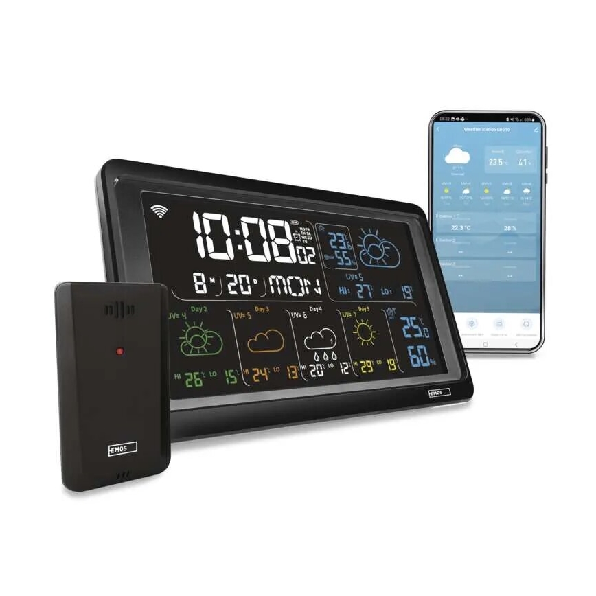 Метеостанція з РК-дисплеєм GoSmart 230V/3xAAA + 2×AAA Wi-Fi Tuya чорний