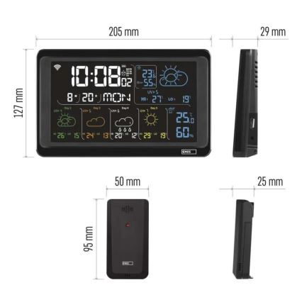 Метеостанція з РК-дисплеєм GoSmart 230V/3xAAA + 2×AAA Wi-Fi Tuya чорний