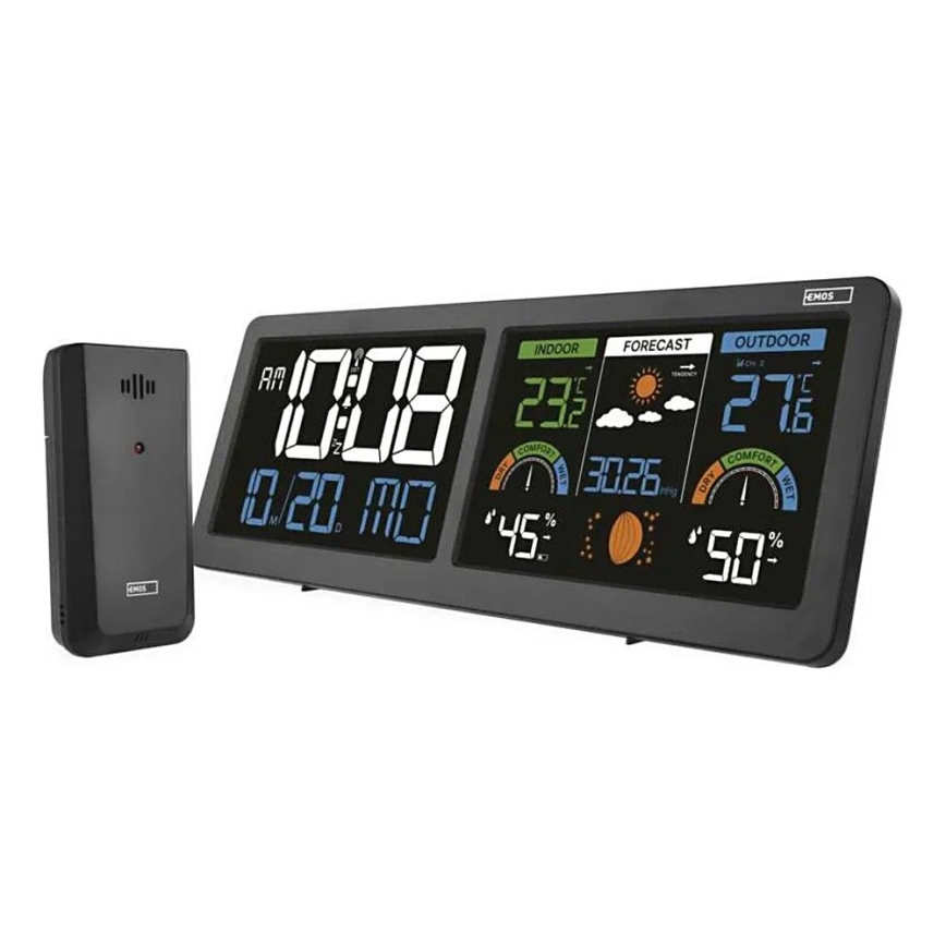 Метеостанція з кольоровим LCD дисплеєм і будильником 5V 3xAAA + 2xAA чорна