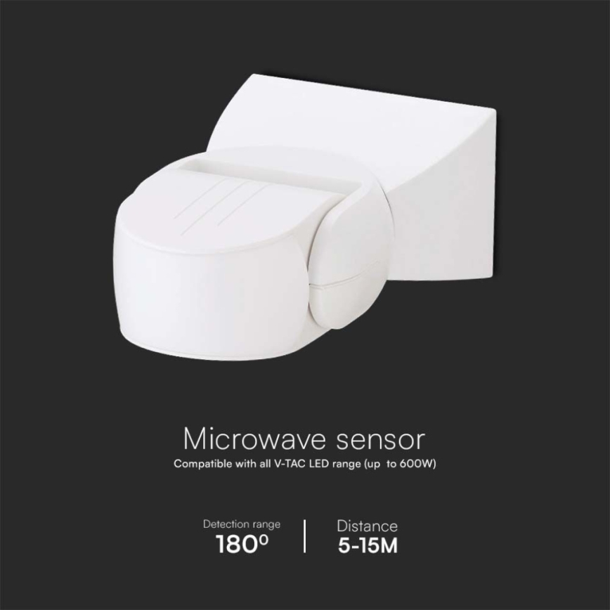 Микроволновый уличный датчик движения 180° 230V IP65 белый