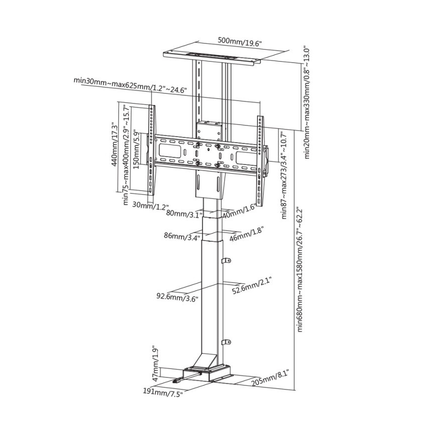 MK FLORIA MKF-19DM648 - Підлоговий кронштейн для ТВ з шарніром 37-65 чорний SCHUKO + пульт дистанційного керування