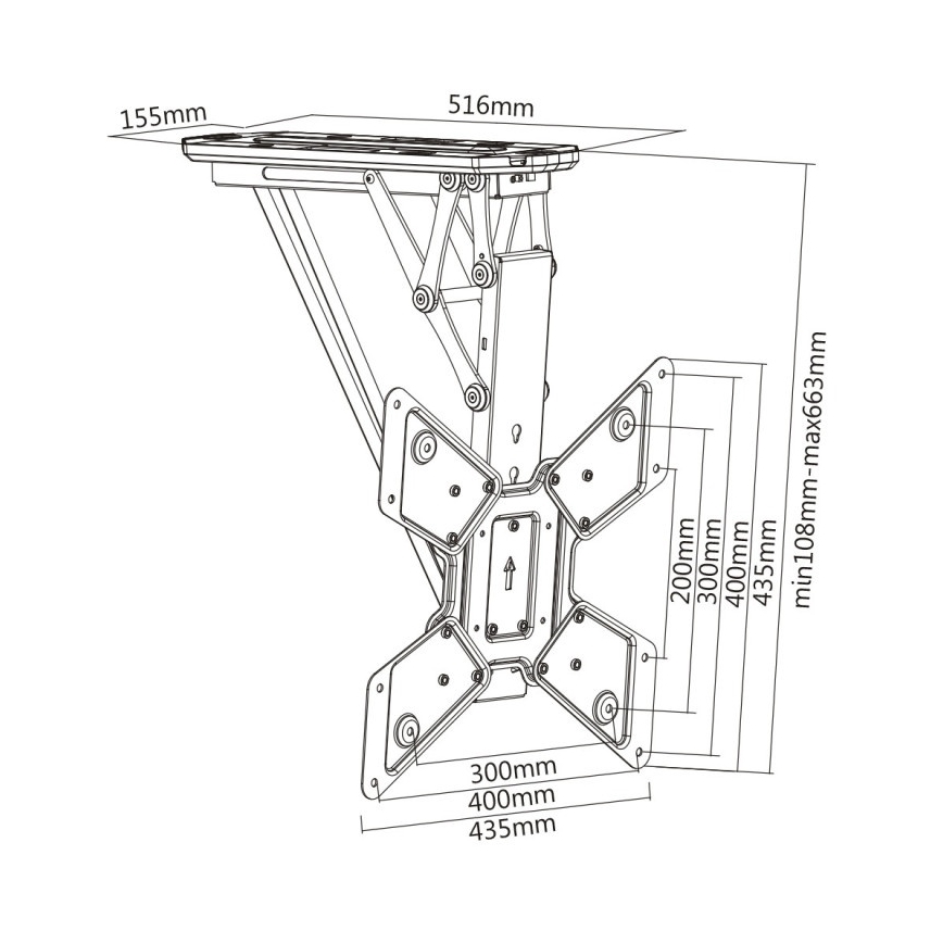 MK FLORIA MKF-20DM444 - Розумний стельовий кронштейн для телевізора 55 чорний Wi-Fi TUYA + пульт дистанційного керування