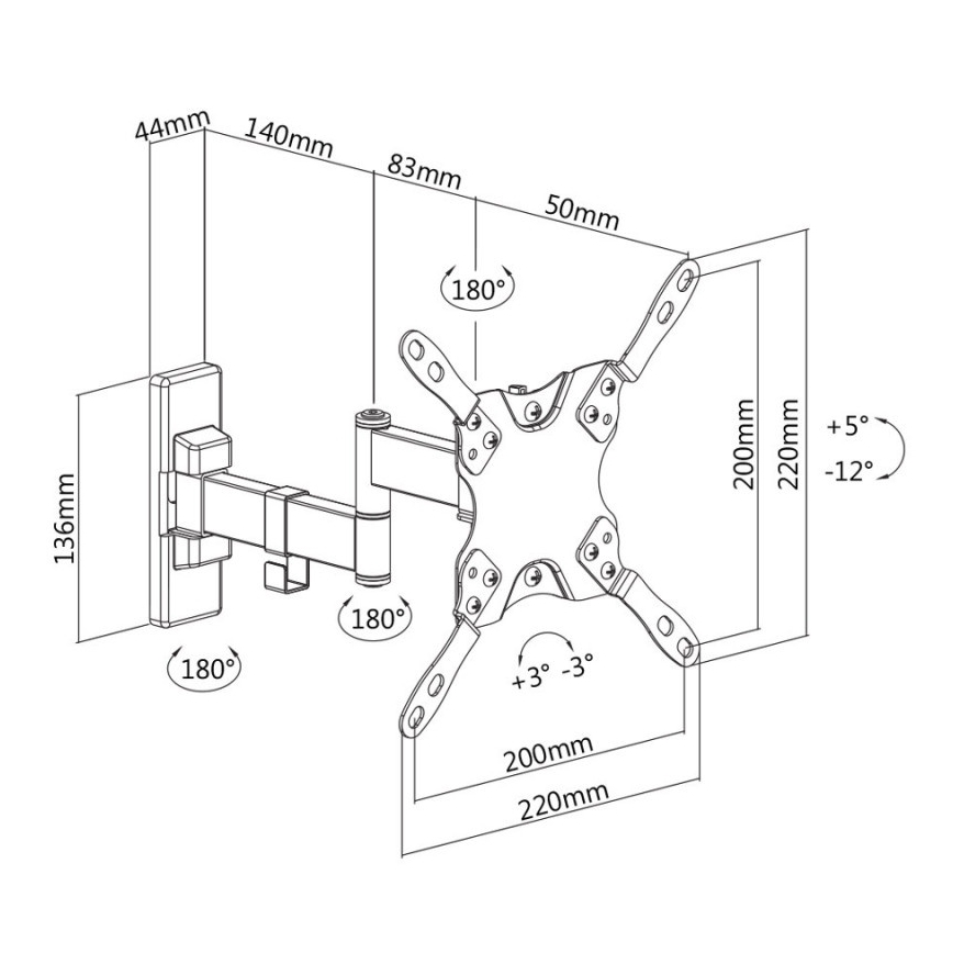 MK FLORIA MKF-21DP224 - Кронштейн для ТВ с шарниром 46 черный