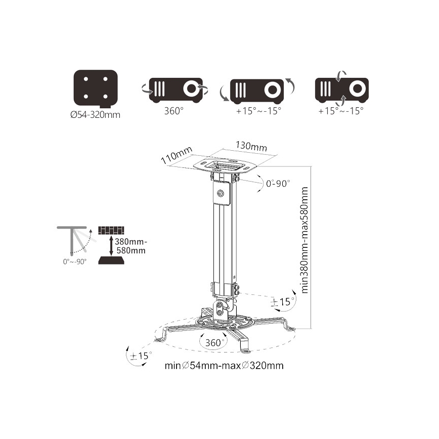MK FLORIA Superior SUPSTV013 - Кронштейн для проектора на стелю чорний