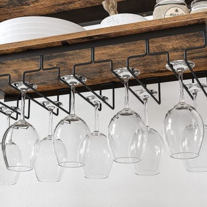 Многофункциональный стеллаж для вина и бокалов NAVARO коричневый/чёрный