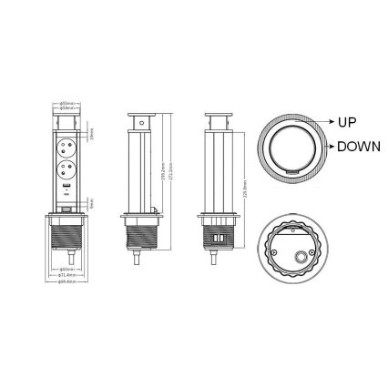 Модуль розеток для стільниці 2x230V + USB-A + USB-C