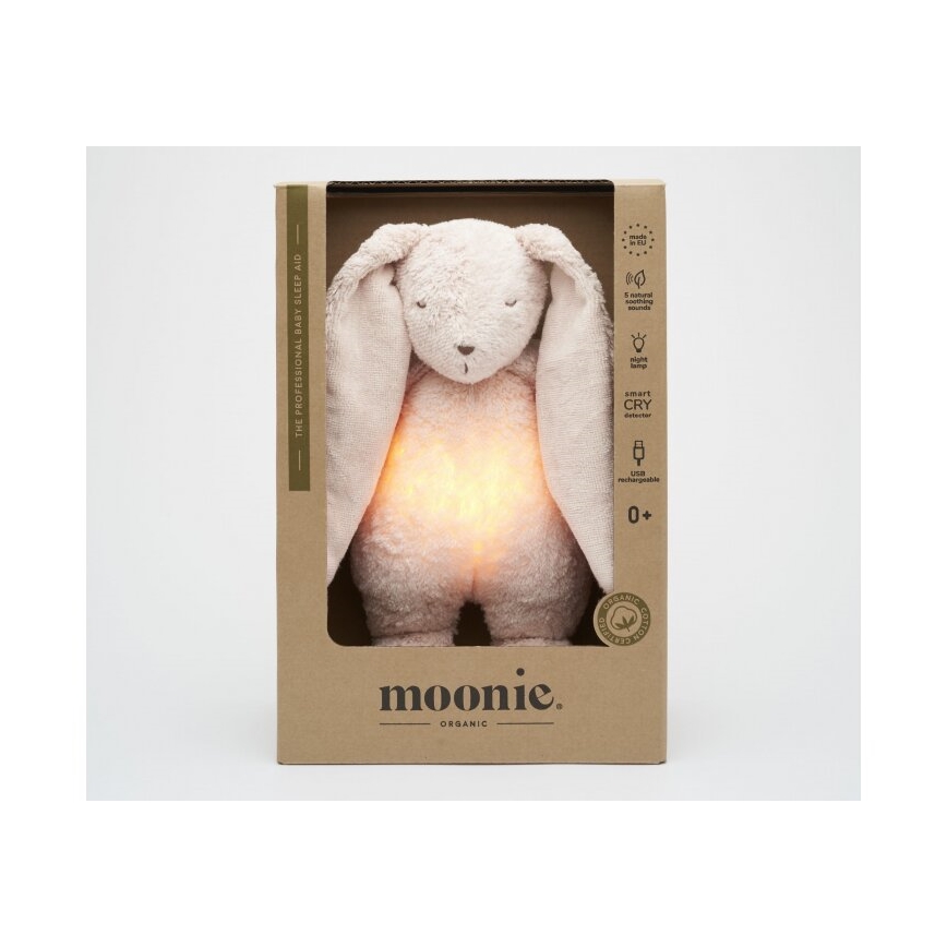 Moonie - Іграшка-комфортер з мелодією і світлом 2.0 зайчик organic rose