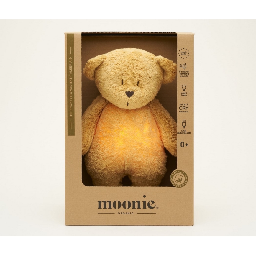 Moonie - Іграшка-комфортер з мелодією і світлом ведмежа 2.0 organic honey