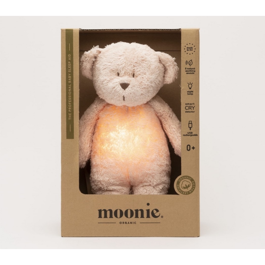 Moonie - Іграшка-комфортер з мелодією і світлом ведмежа 2.0 organic rose