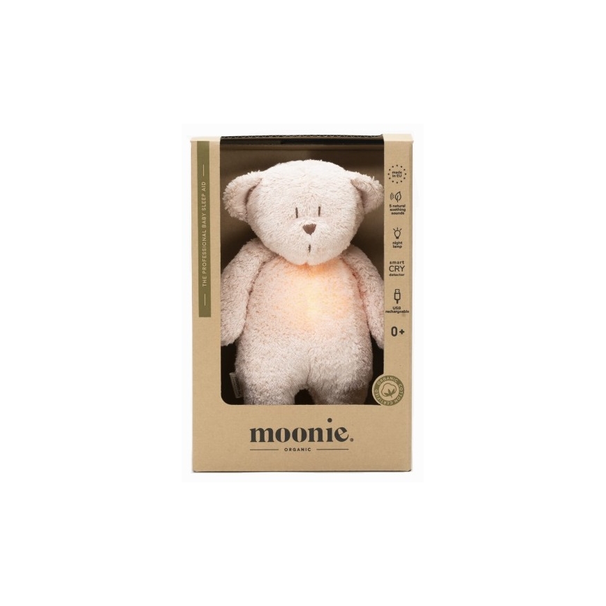 Moonie - Іграшка-комфортер з мелодією і світлом ведмежа organic rose natur