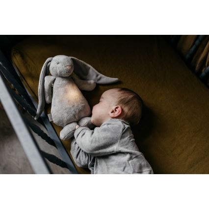 Moonie - Іграшка-комфортер з мелодією і світлом зайчик 2.0 organic grey