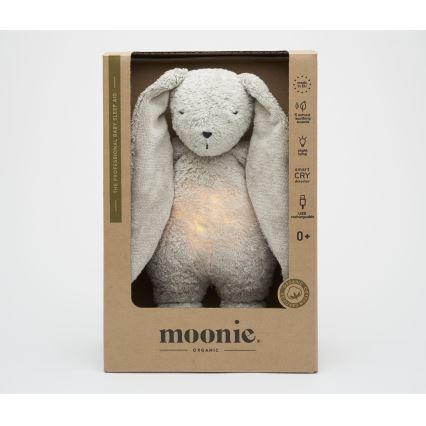 Moonie - Іграшка-комфортер з мелодією і світлом зайчик 2.0 organic grey
