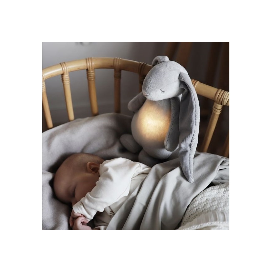 Moonie - Игрушка для засыпания с музыкой и светом зайчик серебристый